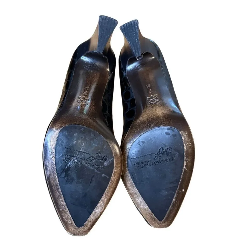 Donald J. Pliner Patent Croc Gator Heel Peep Toe Sz. 7 Classic Italy